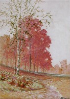 A.E. Burdin 18x13 WC Tonal Autumn Landscape