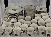 Set of merry bright Christmas dishes service for