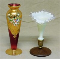 Uranium Glass Epergne and Italian Bud Vase.