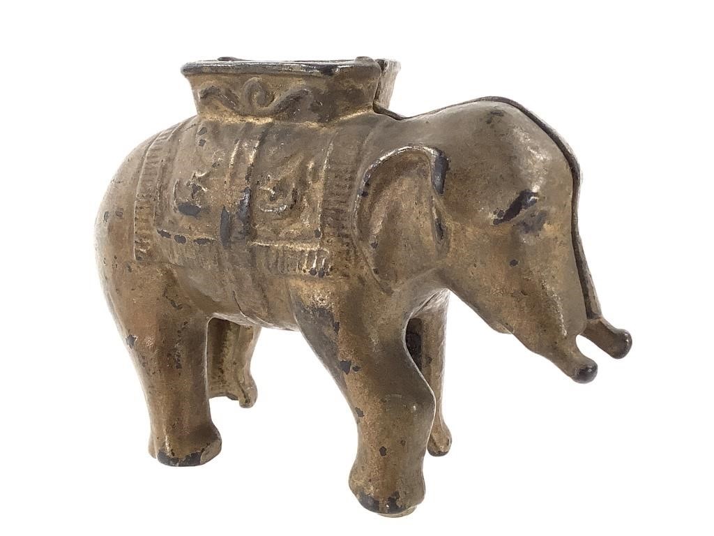 Painted Cast Iron Elephant Coin Bank 3.5" H