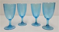Set (4) Blue Stretch Carnival Glass Goblets