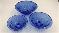 3 Vintage Hazel Atlas Cobalt Blue Mixing Bowls