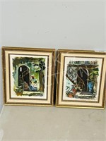 pair- framed street scenes, signed  10.5" x 12.5"