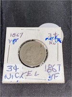 1867 3 Cent Nickel-Very Fine