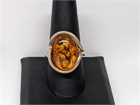 .925 Sterling Silver Amber Ring