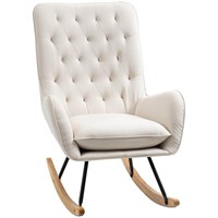 $381  HOMCOM Cream White Fabric Rocking Chair Sofa