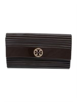 Tory Burch Brown Gold-tone Hardware Snap Clutch