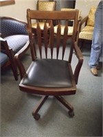 Vintage Mahogany Swivel Office Chair - Adjustable