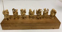 Seven Lucky Gods, carved ivory, signed, 3” ea