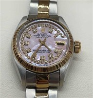 Rolex day just pink MOP 18k yellow gold automatic
