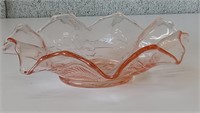 Vintage Ruffled Pink Glass Dish