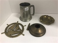 Vintage Pewter Tankard & Brass Items