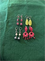 Four pair of pierced dangle earrings