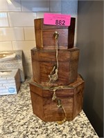 3 TIER NESTING WOOD BOXES W KEYS