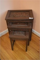 Wooden Carved Set of Nest Tables