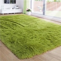 Grass Green Fluffy Rug  5x8  for Rooms - 5x8 Feet
