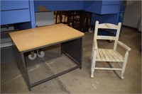 Small Metal School Table And Painted Child's