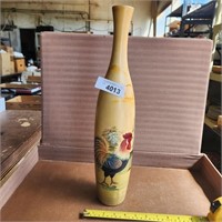 Vintage Painted Vase / Bottle w/ Rooster / Chicken