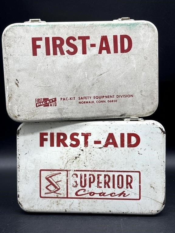 (2) Vintage First-Aid Tins 8” x 2.5” x 5”
-
