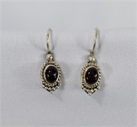Pair of Sterling Silver & Garnet Drop Earrings