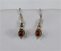 Pair of Sterling Silver & Carnelian Drop Earrings