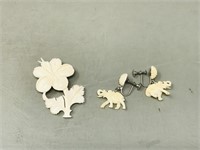 3 pcs ivory brooch and earrings
