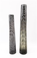 TWO INTERESTING HANDBLOWN GLASS CYLINDRICAL VASES