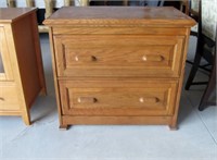 oak 2 drawer cabinet - top opens