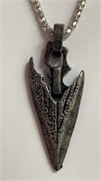 Dragon arrowhead necklace, dark silver pendant