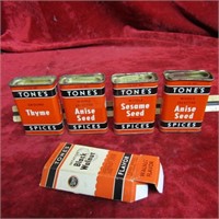 (5)Vintage metal advertising spice tins. Tone's sp