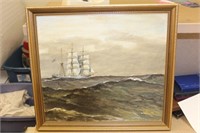 Oil on Wood Painting of a Clipper Ship