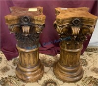 Matched pair of 30 inch curved wood pedestals