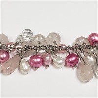 Sterling Silver Dyed Pink Pearl CZ Bracelet