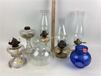 Glass oil lamps and hurricane shades:  3 complete