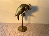 Antique Heavy  Brass Parrot On Stand