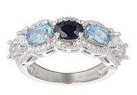 Genuine Sapphire & Sky Blue & White Topaz Ring