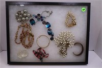 ASSORTED LOT OF JEWELRY W/ DISPLAY CASE 16X12