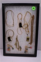 ASSORTED LOT OF JEWELRY W/ DISPLAY CASE 12X8