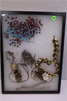 ASSORTED LOT OF JEWELRY W/ DISPLAY CASE 16X12