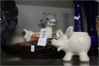 POTTERY PIG -COW - BROWN DRIP ASHTRAY