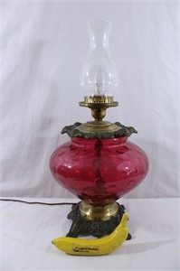 Vtg Oil Lamp Style Table Lamp