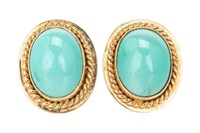 PAIR OF 14K GOLD AND TURQUOISE EARRINGS, 12.6g