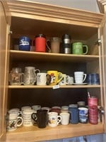Cabinet Full Of Asst. Coffee Mugs, Glasses, & Cups