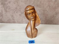 Vtg Mid-Century Modern Carved Wood Womans Bust