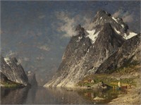 Adelsteen Normann "Norwegian Fjord Scene" oil on