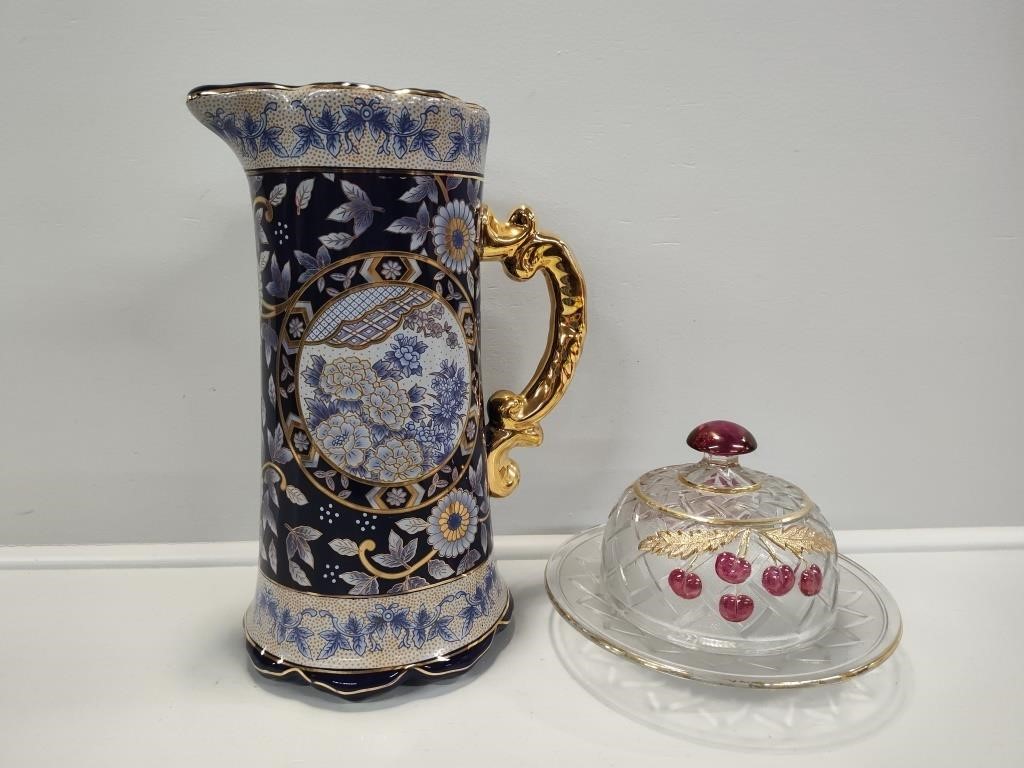 Porcelain Pitcher and Butter Dishes