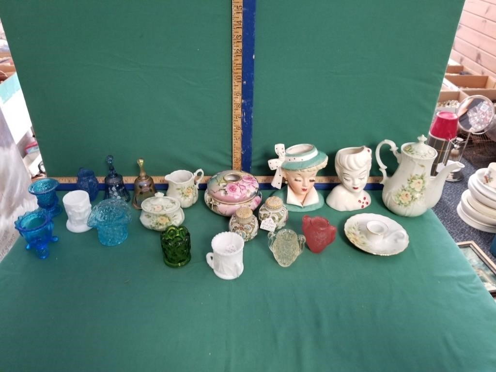 TOOTHPICK HOLDERS, LADY VASES, BELLS, AND MISC