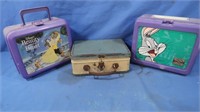 Vintage Blue & Tan Lunch Box & 2 Plastic