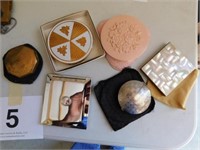 Six vintage compacts: mother of pearl square -
