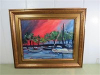 Framed Oil on Canvas Water Scene